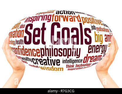 Set Goals word cloud hand sphere concept on white background. Stock Photo