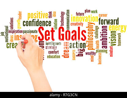 Set Goals word cloud hand writing concept on white background. Stock Photo