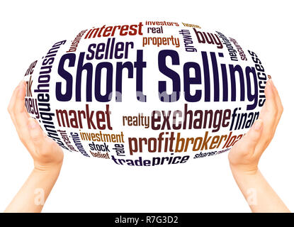 Short Selling word cloud hand sphere concept on white background. Stock Photo