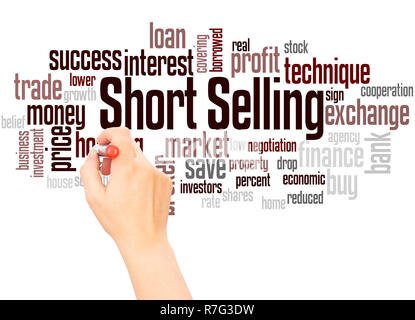 Short Selling word cloud hand writing concept on white background. Stock Photo