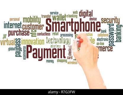 Smartphone Payment word cloud hand writing concept on white background. Stock Photo