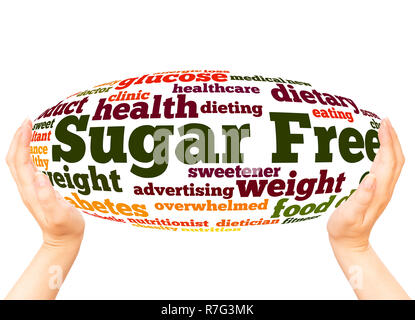 Sugar Free word cloud hand sphere concept on white background. Stock Photo