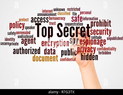 Top Secret word cloud and hand with marker concept on white background. Stock Photo
