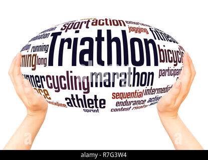 Triathlon word cloud hand sphere concept on white background. Stock Photo