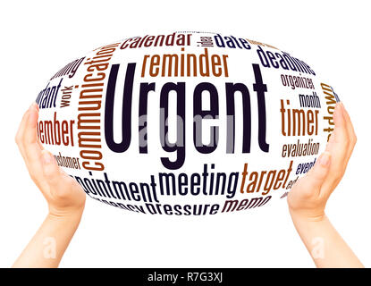 Urgent word cloud hand sphere concept on white background. Stock Photo