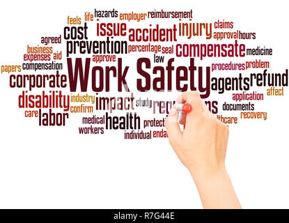 Work Safety word cloud hand writing concept on white background. Stock Photo
