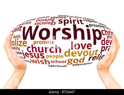 Worship word cloud hand sphere concept on white background. Stock Photo