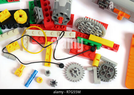 Lego set, mechanical parts of a lego, lego cubes Stock Photo