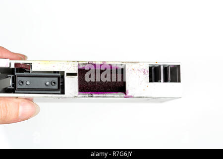 Printhed cleaner used for plotter in hand on white background Stock Photo