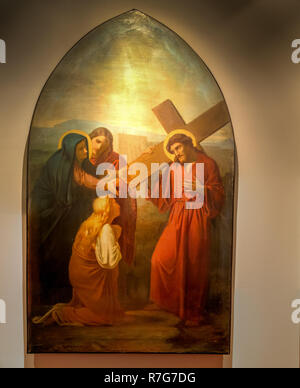 Medjugorje, Bosnia and Herzegovina - November 3, 2018: painting of Via Crucis: FOURTH STATION, Jesus meets his mother Stock Photo