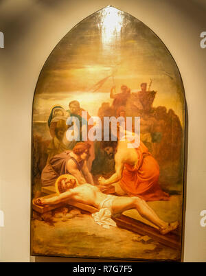 Medjugorje, Bosnia and Herzegovina - November 3, 2018: painting of Via Crucis: ELEVENTH STATION, Jesus is nailed to the cross Stock Photo