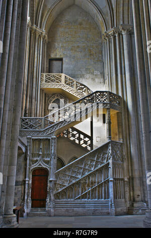 Notre Dame de Rouen Cathedral, Stairs of booksellers in the north transept. Stock Photo