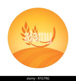 Round Logo emblem of Wheat Harvest - Vector label illustration for celeal organic farm with Ear of Wheat. Stock Vector