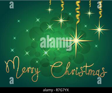 Brilliant illustration of Stars and sparkles on green background Stock Vector
