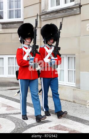 Copenhagen, Denmark - August 28, 2018: Royal guard in Amalienborg square, Copenhagen, Denmark Stock Photo