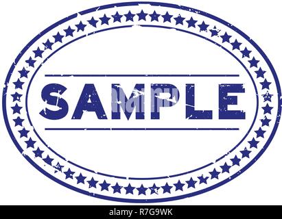 Grunge blue sample oval rubber seal stamp on white background Stock Vector