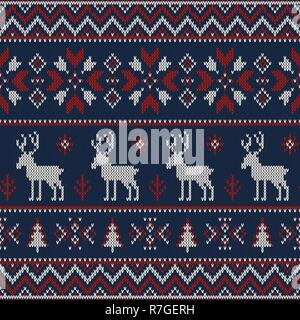 Christmas knitted pattern. Winter geometric seamless pattern. Design for sweater, scarf, comforter or clothes texture. Vector illustration. Stock Vector