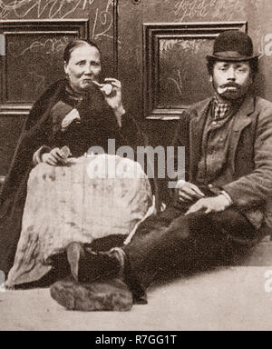 Life for working folk in Victorian days... Taking a break to smole a pipe, Stock Photo