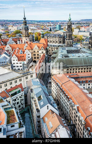 Dresden castle and Dresden Cathedral from Frauenkirche, Germany. Architectural scene. Travel destination. Stock Photo