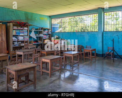 Santa Rita, Peru - Sep 19, 2018: Primary school in the small village in the amazons jungle. Tropical rainforests. Latin America. Stock Photo