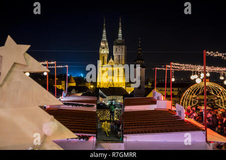 Zagreb Advent at night, view to Zagreb Cathedral Stock Photo