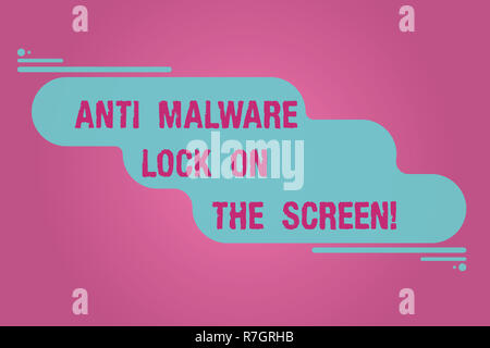 Handwriting text writing Anti Malware Lock On The Screen. Concept meaning Security safety against malware hacking Blank Uneven Shape in Pastel Color P Stock Photo