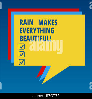 Handwriting text Rain Makes Everything Beautiful. Concept meaning Raining convert places in pretty landscapes Stack of Speech Bubble Different Color B Stock Photo
