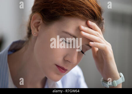 Close up portrait of sad unhealthy female  Stock Photo