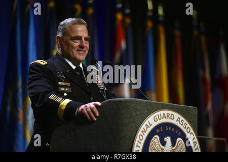 U.S. Army Chief of Staff Gen. Mark Milley delivers remarks to the National Guard Association of the United States 140th General Conference August 25, 2018 in New Orleans, Louisiana. Milley was chosen by President Donald Trump on December 8, 2018 to be the next Chairman of the Joint Chiefs. Stock Photo