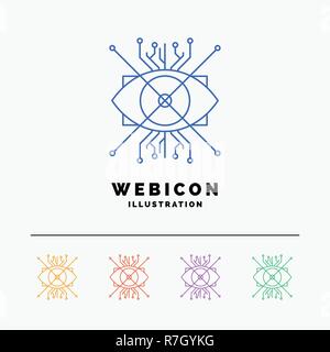 Ar, augmentation, cyber, eye, lens 5 Color Line Web Icon Template isolated on white. Vector illustration Stock Vector