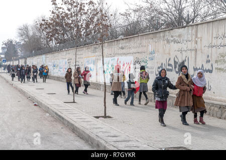 Girls Walking Back Home After School, Kabul, Kabul Province, Afghanistan Stock Photo