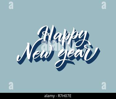 Happy New 2019 Year. Holiday Vector lettering Illustration With Lettering Composition and Burst Vintage Festive Label Stock Vector