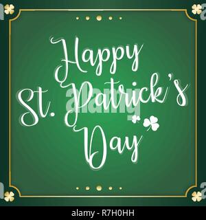 irish green square greeting card. Green background with copy space and gold decoration to the edges. Vector illustration. Stock Vector