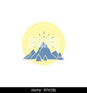 hill, landscape, nature, mountain, fireworks Glyph Icon. Stock Vector