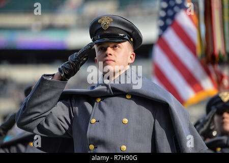 Philadelphia, Pennsylvania, USA. 8th December, 2018. An Army Cadet salutes on the field before the game held at Lincoln Financial Field in Philadelphia, Pennsylvania. Credit: Amy Sanderson/ZUMA Wire/Alamy Live News Stock Photo