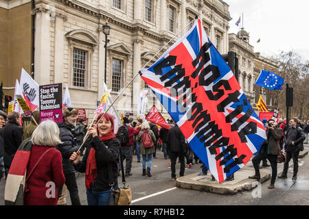 London, UK. 9th Dec, 2018. Thousands marched in a anti-racist counter demonstration against the far right organised ‘Brexit betrayal' march in central London and heavily outnumbered the racist UKIP led march. Credit: David Rowe/Alamy Live News Stock Photo