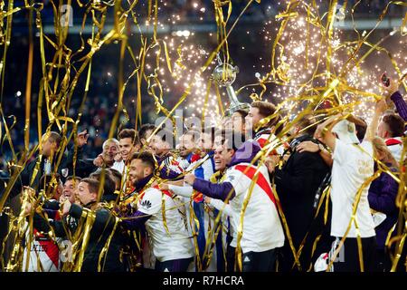 Players of River Plate celebrates after they won the Finals of Copa CONMEBOL Libertadores 2018 at Estadio Santiago Bernabeu in Madrid. River Plate won the title of Copa Libertadores 2018 by beating Boca Juniors. (Final score River Plate 3-1 Boca Juniors) Stock Photo