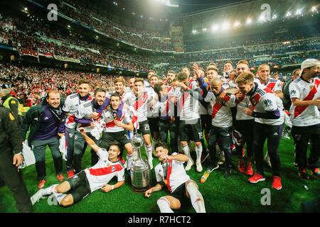 Players of River Plate celebrates after they won the Finals of Copa CONMEBOL Libertadores 2018 at Estadio Santiago Bernabeu in Madrid. River Plate won the title of Copa Libertadores 2018 by beating Boca Juniors. (Final score River Plate 3-1 Boca Juniors) Stock Photo
