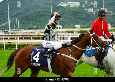 Sha Tin, New Territories, USA. 9th Dec, 2018. SHA TIN, HONG KONG-DECEMBER 09: Exultant #4, ridden by Zac Purton, wins the Hong Kong Vase at Sha Tin Racecourse on December 9, 2018 in Sha Tin, New Territories, Hong Kong. Kaz Ishida/Eclipse Sportswire/CSM/Alamy Live News Stock Photo