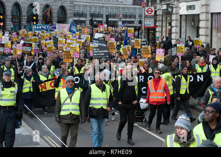 A general view of the counter protest against the 'Brexit Betrayal March'.   Thousands of people took to the streets in central London to march against the 'Brexit Betrayal March' organised by Tommy Robinson and UKIP. Counter Protesters made their way from Portland Place to Whitehall, where speakers addressed the crowd. During the counter demonstration, there was a strong police presence. A group of counter protesters, who became separated from the main protest, were corralled by police to avoid an encounter with a group of Tommy Robinson / UKIP supporters. Stock Photo