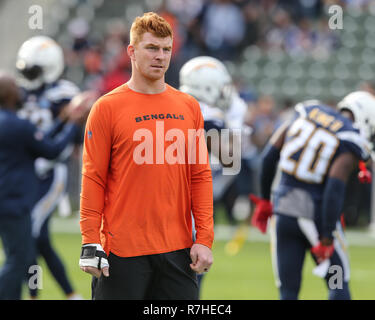 Carson, California, USA. 9th Dec 2018. Cincinnati Bengals quarterback Andy Dalton #14 before the Cincinnati Bengals vs Los Angeles Chargers at Stubhub Center in Carson, Ca on Carson, California, USA. 9th Dec 2018.  (Photo by Jevone Moore) Credit: Cal Sport Media/Alamy Live News Stock Photo