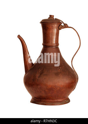 Old copper teapot, isolated on white background. Vintage. Stock Photo