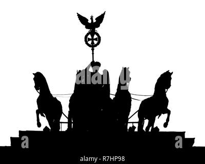 Silhouette Of The Quadriga of Brandenburg Gate In Berlin, Germany, Black And White Stock Photo
