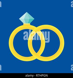 Vector illustration of two golden wedding rings with diamond Stock Vector