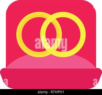 illustration two wedding golden rings in a pink velvet box Stock Vector