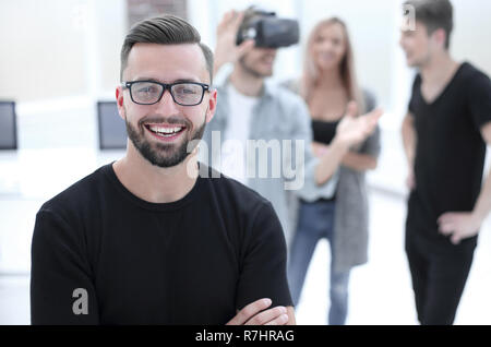 male software programmer testing a new app Stock Photo