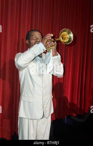 MONTREAL, CANADA - SEPTEMBER 23, 2018: Louis Daniel Armstrong, American trumpeter, composer, vocalist and occasional actor. Wax museum Grevin in Montr Stock Photo