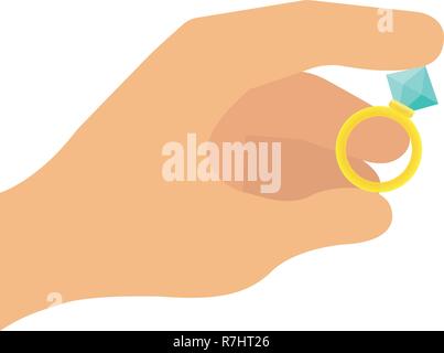 Cropped Illustration of a Hand Holding a Diamond Ring Against the Light Stock Vector