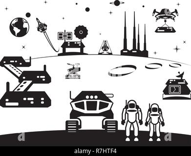 The first settlement on Mars - vector illustration Stock Vector