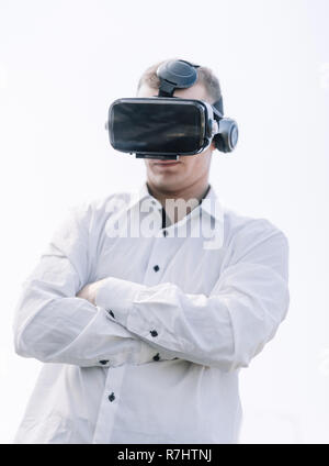 close up.the guy in the virtual reality glasses Stock Photo